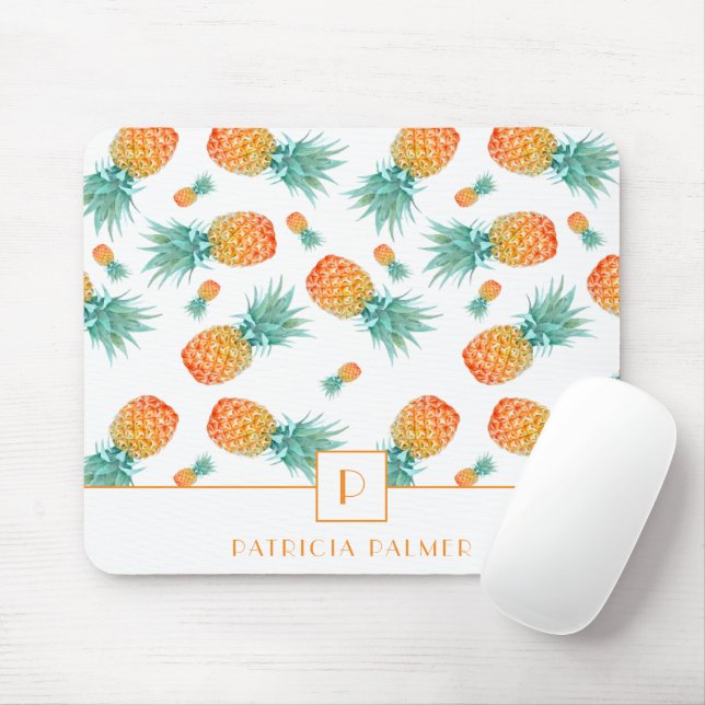 Modern Monogram Pineapple Fruit Pattern  Mouse Pad (With Mouse)