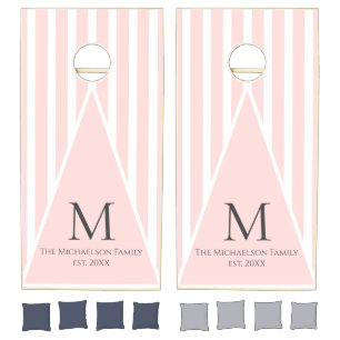 Modern Monogram Pink and White Stripes Cornhole Set