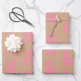 Modern monogram pink beige custom initial letter wrapping paper sheets