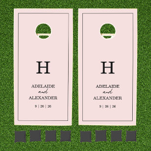 Modern Monogram Pink Blush Wedding Reception Cornhole Set
