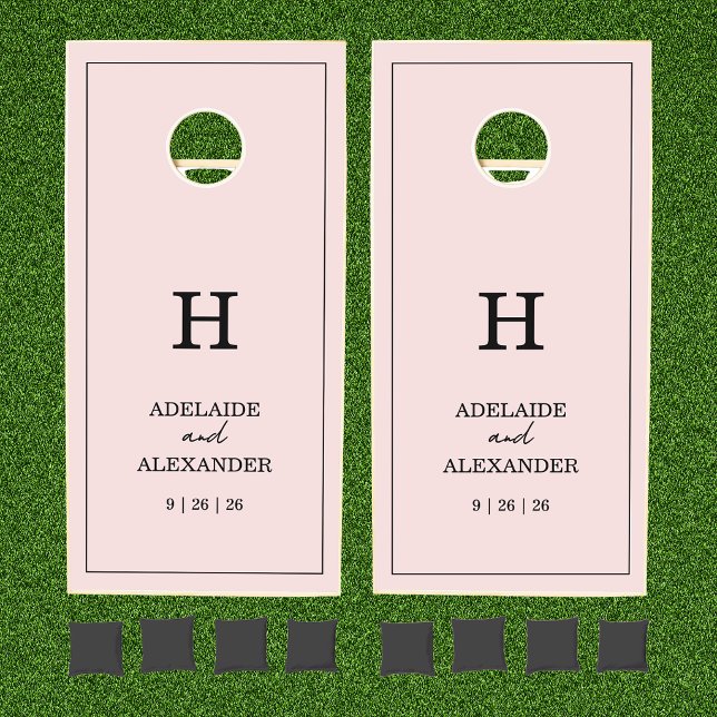 Modern Monogram Pink Blush Wedding Reception Cornhole Set (Creator Uploaded)