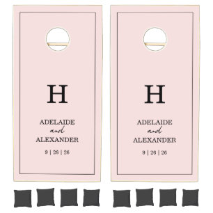 Modern Monogram Pink Blush Wedding Reception Cornhole Set