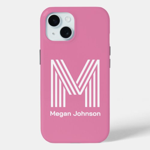 Modern Monogram Pink iPhone 15 Case