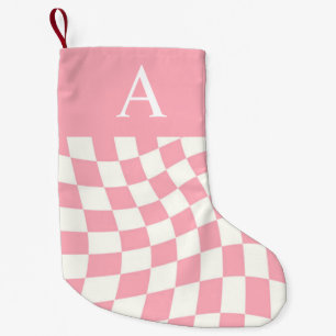 Modern Monogram Pink Checkered Double Side Small Christmas Stocking
