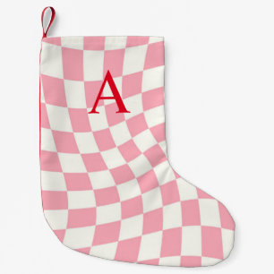 Modern Monogram Pink Checkered  Small Christmas Stocking