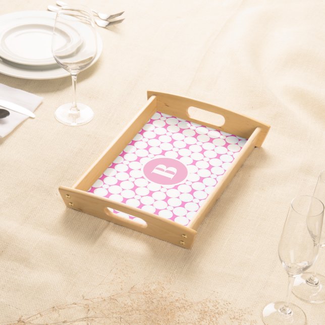 Modern Monogram Pink Circles Baby Nursery Bath  Serving Tray (Front)