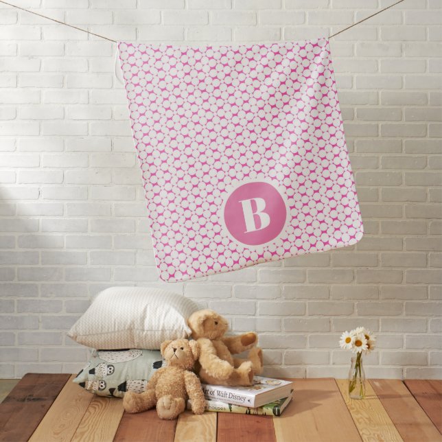 Modern Monogram Pink Circles Pattern Girl Baby Blanket (In Situ)