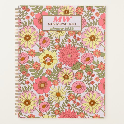 Modern Monogram Pink Floral Pattern 2022 Planner