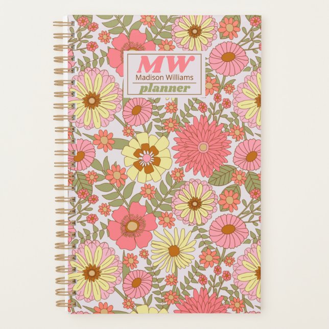 Modern Monogram Pink Floral Pattern 2023 Planner (Front)