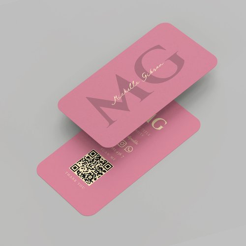 Modern Monogram Pink Gold Marketing Professional Business Card
