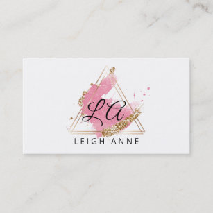 Modern Monogram Pink Gold Watercolor Triangle Business Card