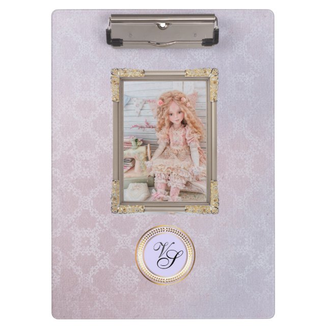Modern Monogram Pink Lavender Doll Clipboard (Front)