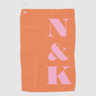 Modern Monogram Pink Orange Custom Wedding Favor Golf Towel