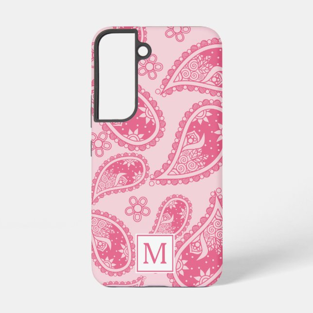 Modern Monogram Pink Paisley Retro Pattern Samsung Galaxy Case (Back)