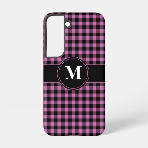 Modern Monogram Pink Plaid Pattern Samsung Galaxy S22 Case