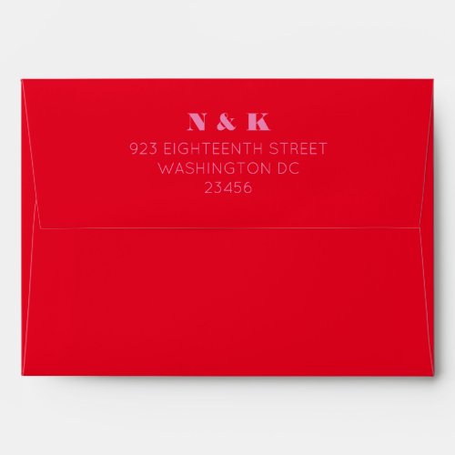 Modern Monogram Pink Red Wedding Return Address Envelope