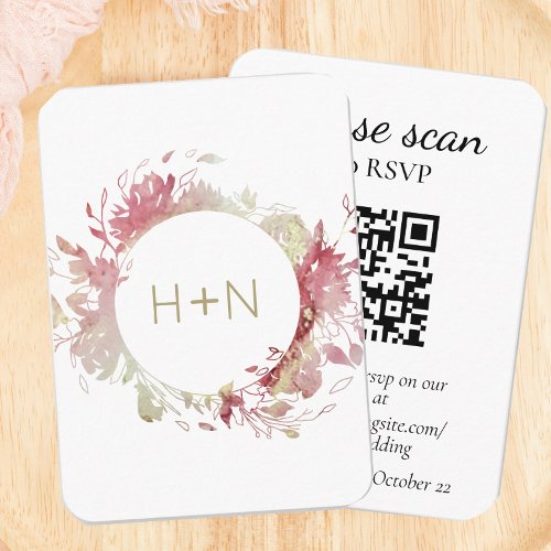 Modern Monogram Pink RSVP with QR Code   Enclosure Card