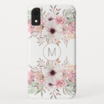Modern Monogram Pink Watercolor Floral iPhone XR Case<br><div class="desc">A modern monogram floral design in pretty pink pastel color. Easily add your monogram initial. An ideal gift for yourself,  friends and family.</div>