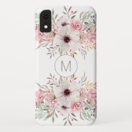 Modern Monogram Pink Watercolor Floral iPhone XR Case