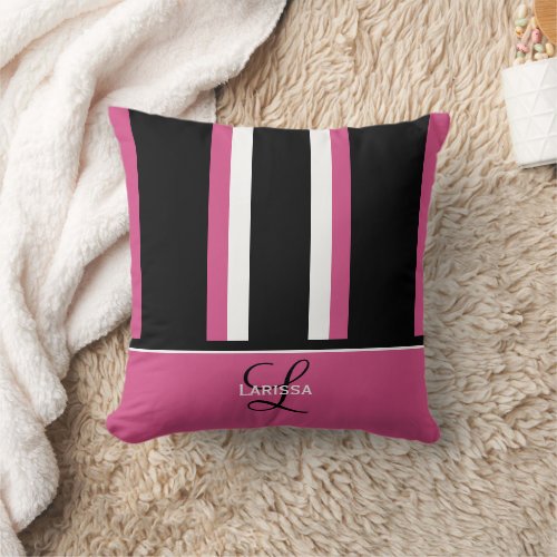 Modern monogram pink white black design throw pillow
