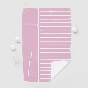Modern Monogram Pink White Stripes Golfer  Golf Towel