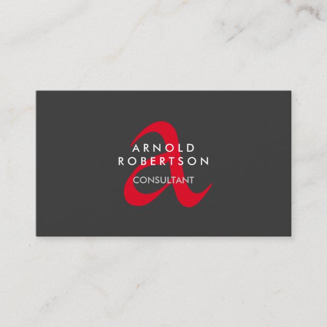 Modern Monogram Plain Gray Red Trend Business Card (Front)