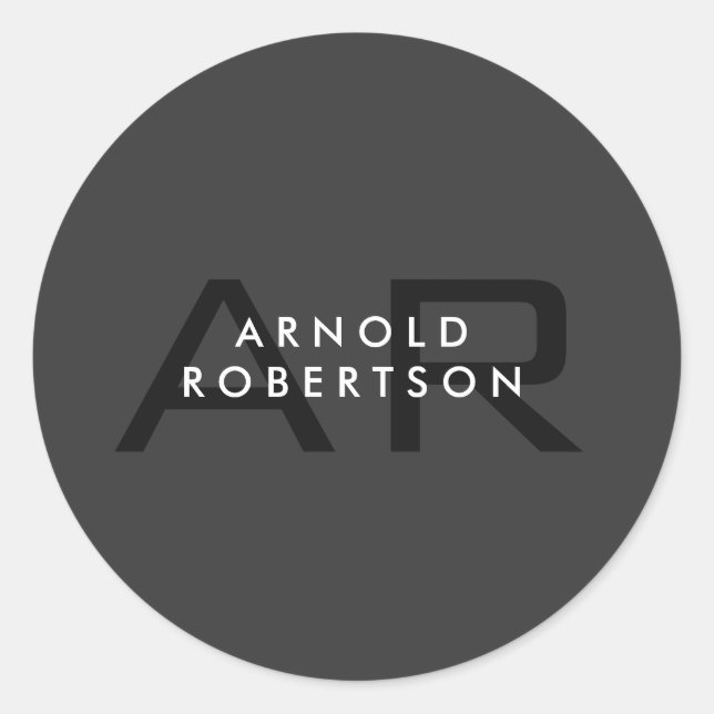 Modern Monogram Plain Gray Trendy Add Name Classic Round Sticker (Front)