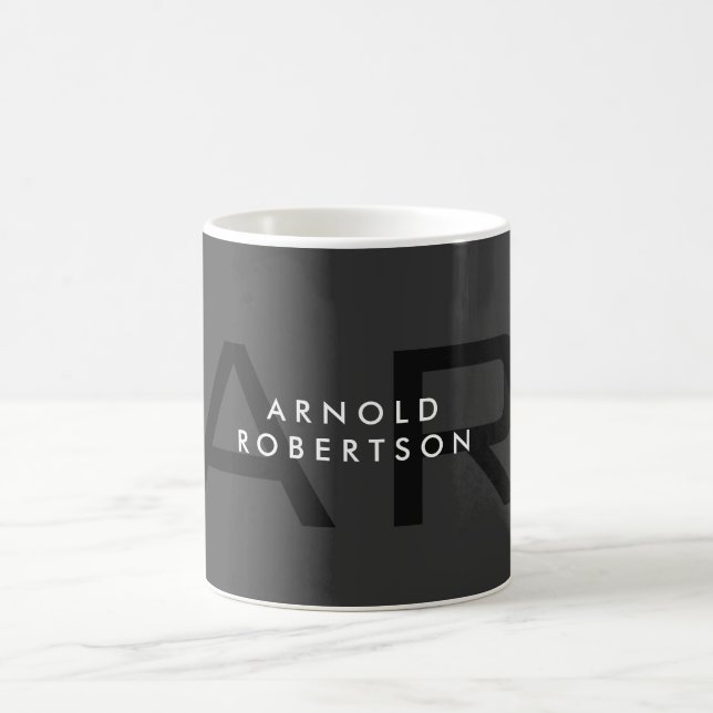 Modern Monogram Plain Gray Trendy Add Name Coffee Mug (Center)