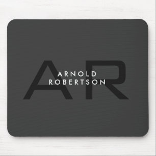 Modern Monogram Plain Gray Trendy Add Name Mouse Pad