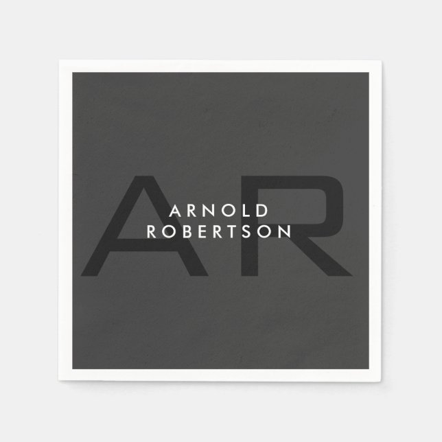 Modern Monogram Plain Gray Trendy Add Name Napkins (Front)