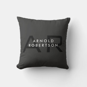 Modern Monogram Plain Gray Trendy Add Name Throw Pillow