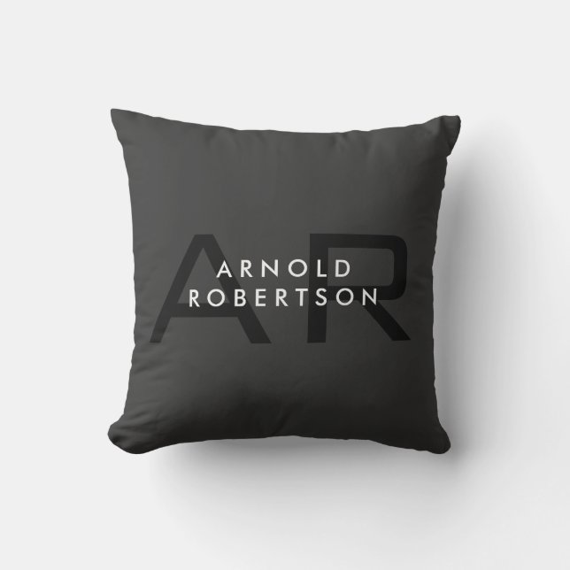 Modern Monogram Plain Gray Trendy Add Name Throw Pillow (Front)