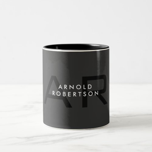 Modern Monogram Plain Gray Trendy Add Name Two_Tone Coffee Mug