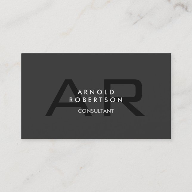Modern Monogram Plain Gray Trendy Business Card (Front)