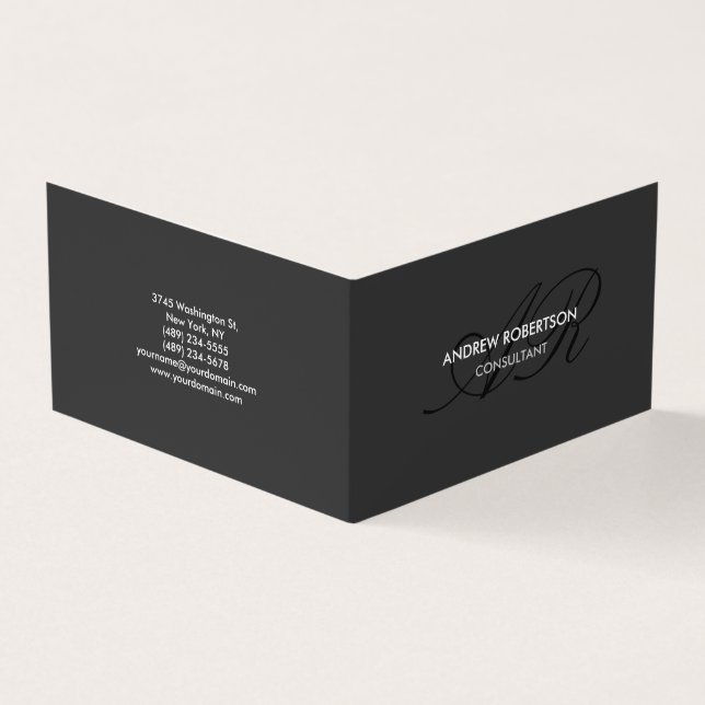 Modern Monogram Plain Gray Trendy Business Card (Outside)