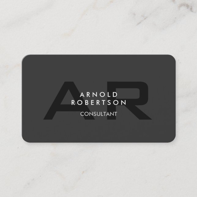 Modern Monogram Plain Gray Trendy Business Card (Front)