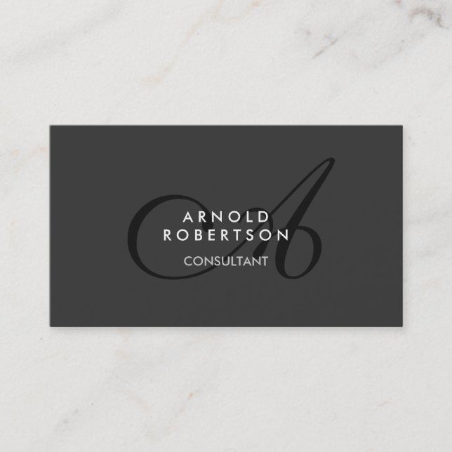 Modern Monogram Plain Gray Trendy Business Card (Front)