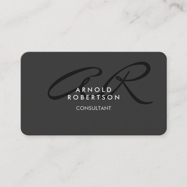 Modern Monogram Plain Gray Trendy Business Card (Front)