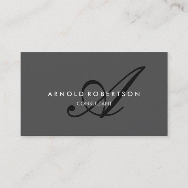 Modern Monogram Plain Gray Trendy Business Card (Front)