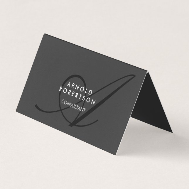 Modern Monogram Plain Gray Trendy Business Card (Front)
