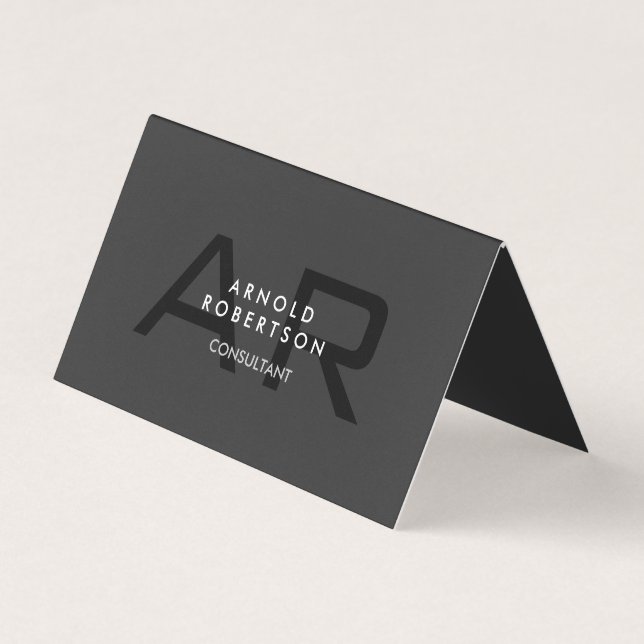 Modern Monogram Plain Gray Trendy Business Card (Front)