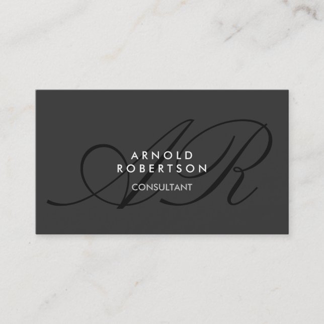 Modern Monogram Plain Gray Trendy Business Card (Front)