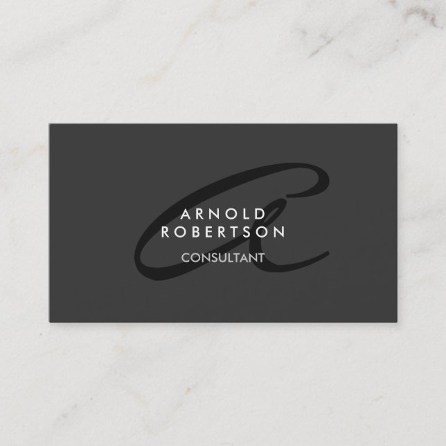 Modern Monogram Plain Gray Trendy Business Card (Front)