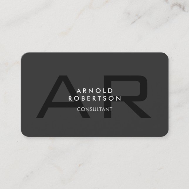 Modern Monogram Plain Gray Trendy Business Card (Front)