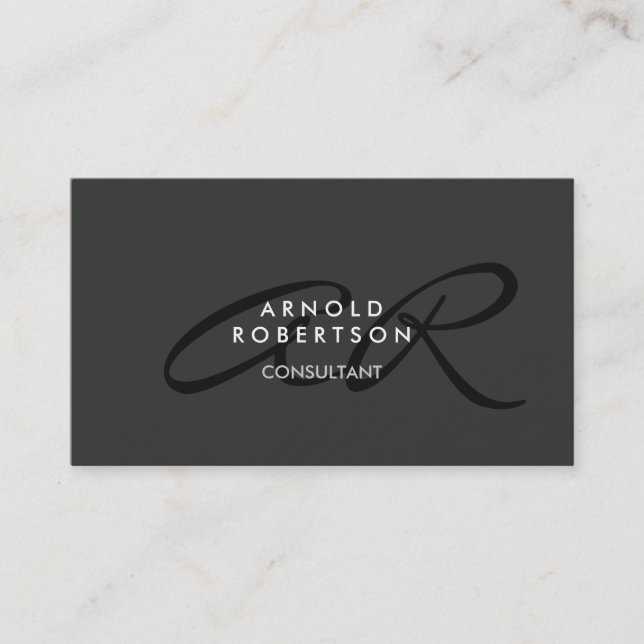 Modern Monogram Plain Gray Trendy Business Card (Front)