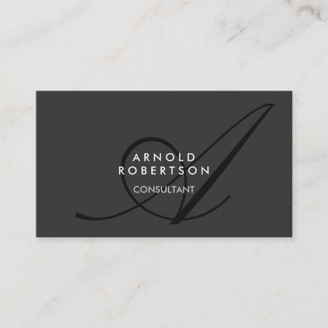 Modern Monogram Plain Gray Trendy Business Card (Front)