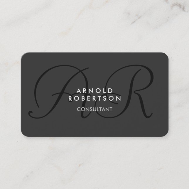 Modern Monogram Plain Gray Trendy Business Card (Front)