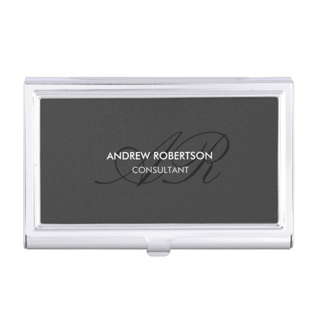 Modern Monogram Plain Gray Trendy Business Card Business Card Case (Front)