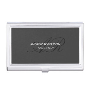 Modern Monogram Plain Gray Trendy Business Card Case