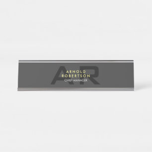 Modern Monogram Plain Gray Trendy Business Desk Name Plate